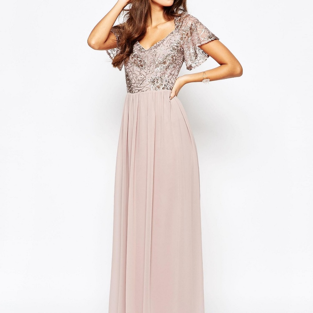 Chiffon Maxi Dress With Sequin Top - Mink/Copper